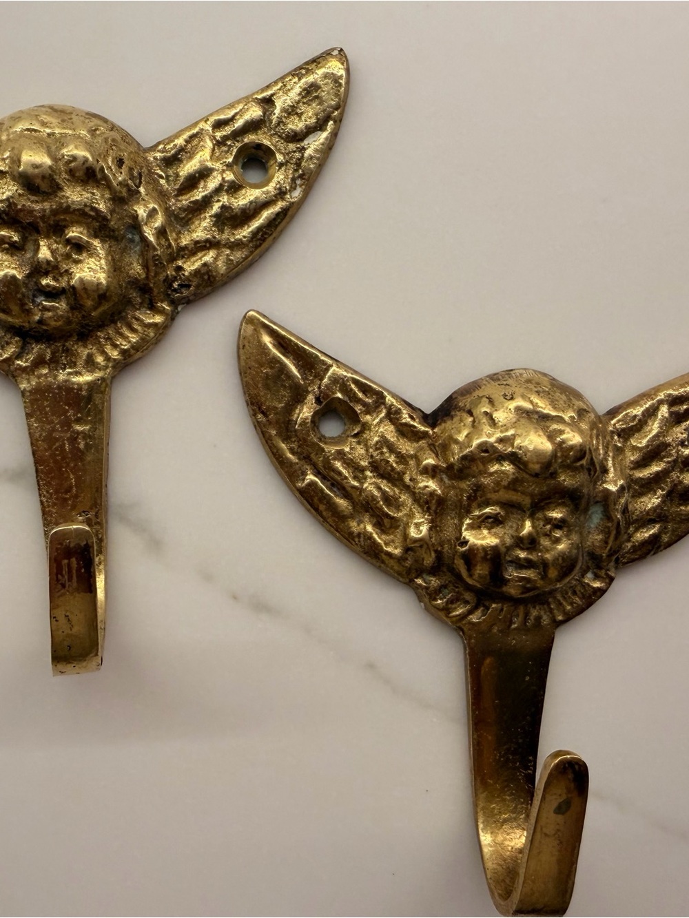 vintage brass SRG Japan Gold Cherub Wall Hooks - Decorative Pair